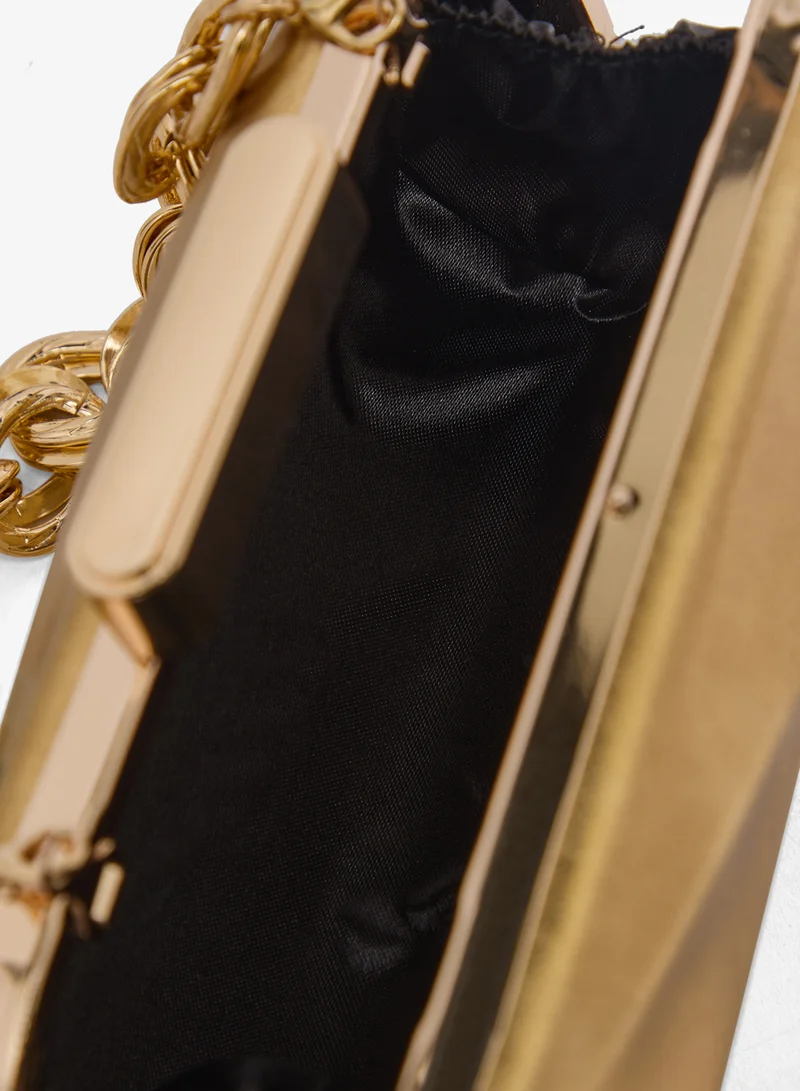 Khizana Gold Metallic Gold Statement Bag With Thick Chain for Women | Best Price UAE